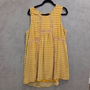 Signature Studio Boho Mini Dress Women's Size Large Floral Patchwork Sheer Lined